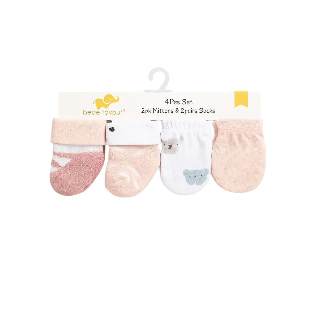 Peach Baby Mittens & Socks Set: 4 Pcs