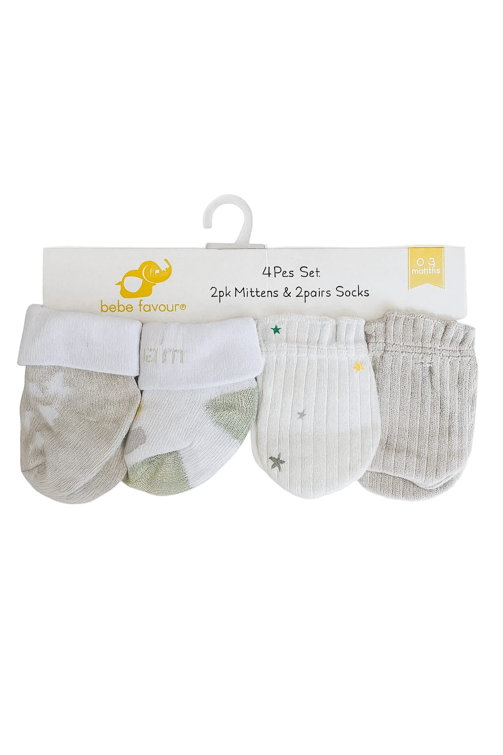 Gray Baby Mittens & Socks Set: 4 Pcs