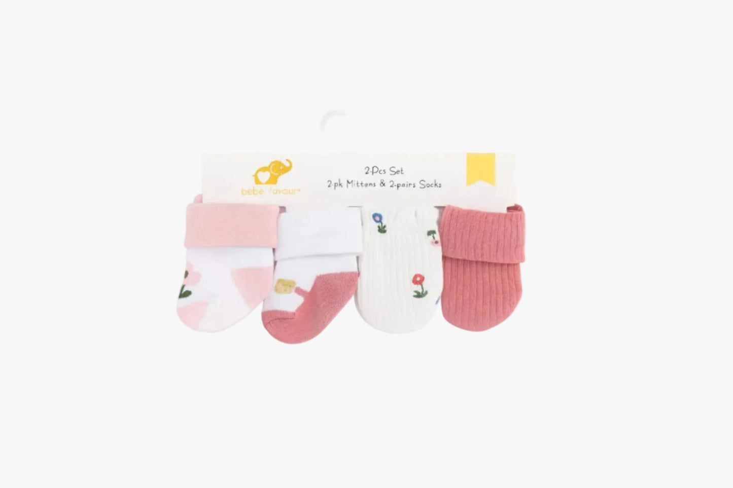 Pink Baby Mittens & Socks Set: 4 Pcs