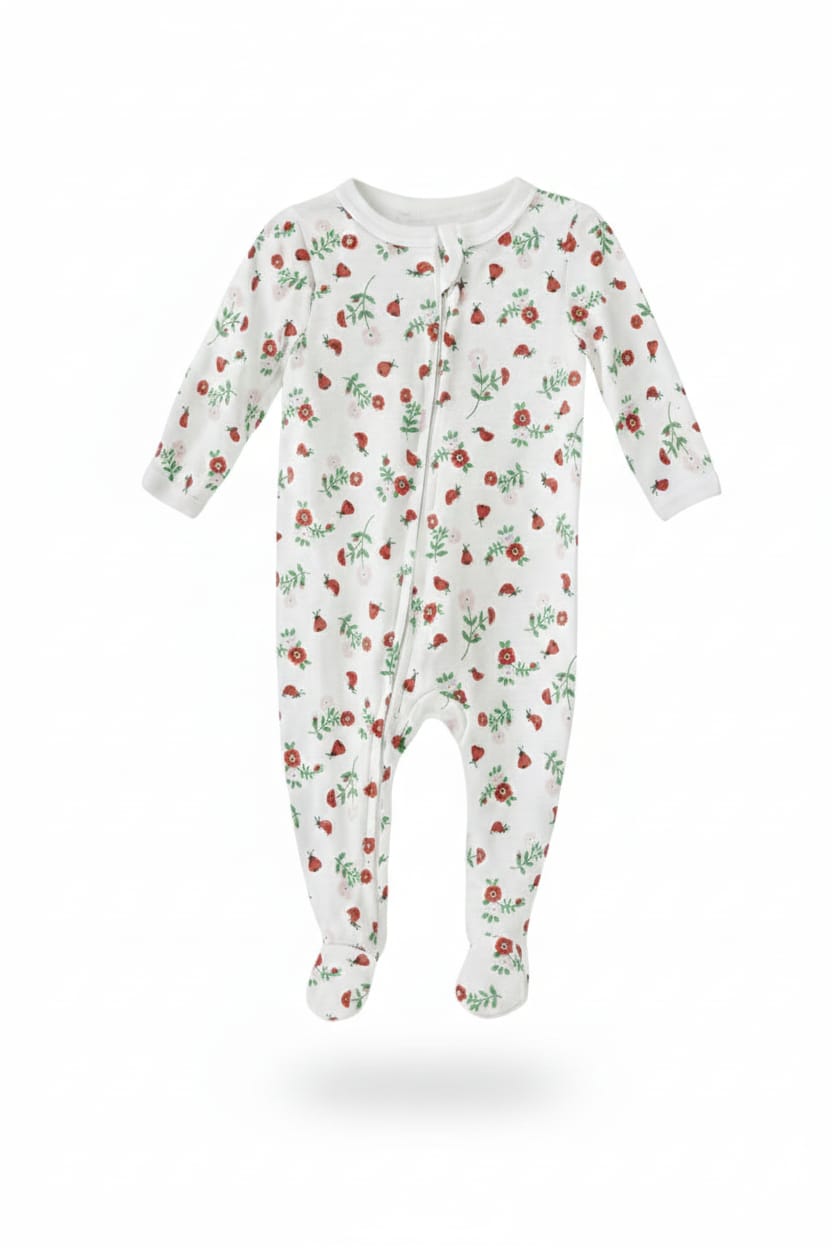 Baby Sleepsuit: Red Floral