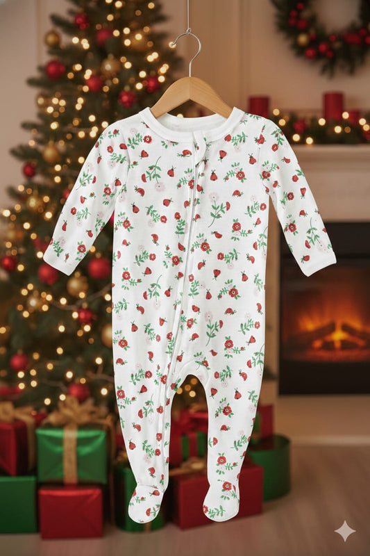 Christmas Floral Footed Onesie