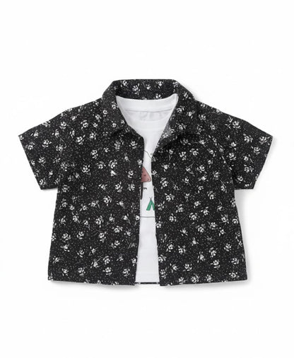 Tropical Print Shirt, Tee & Khaki Shorts Set