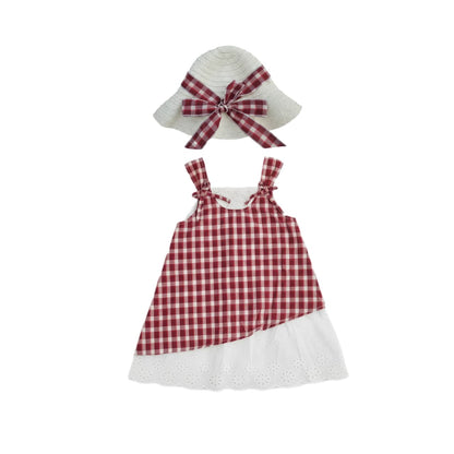 Sweet Check Cotton Dress & Hat Set