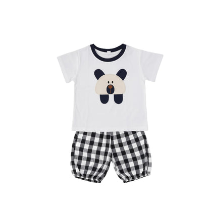 Panda Tee & Gingham Shorts Set