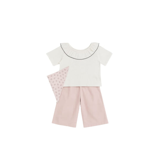 Ruffle Collar Top & Pink Trousers Set