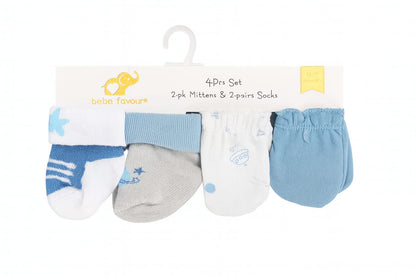 Baby Mittens & Socks Set: 4 Pcs