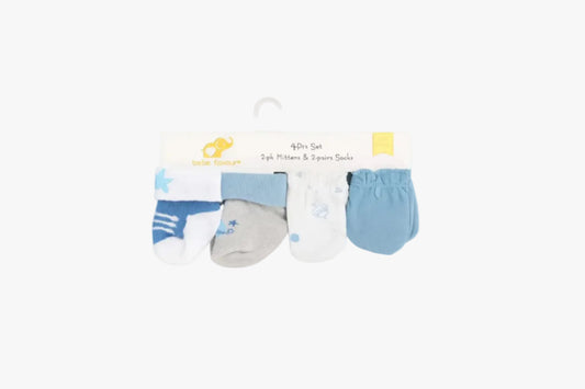 Blue Baby Mittens & Socks Set: 4 Pcs