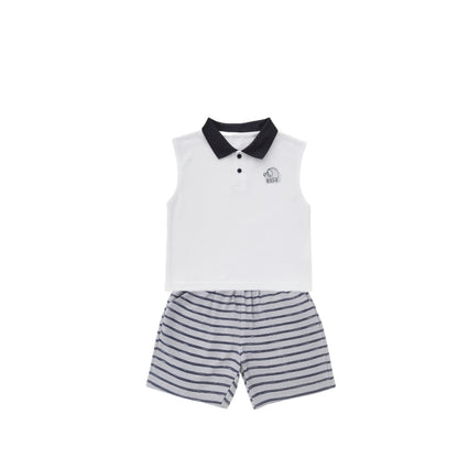 Sleeveless Polo & Stripe Shorts Set