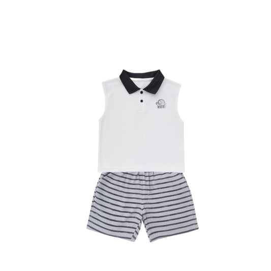 Sleeveless Polo & Stripe Shorts Set
