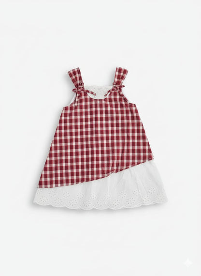 Sweet Check Cotton Dress & Hat Set
