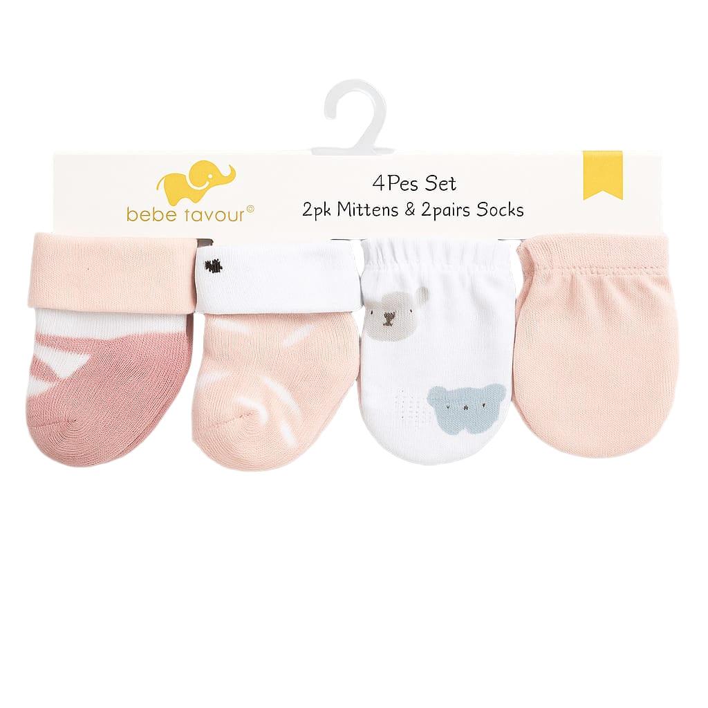 Baby Mittens & Socks Set: 4 Pcs