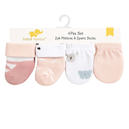 Baby Mittens & Socks Set: 4 Pcs