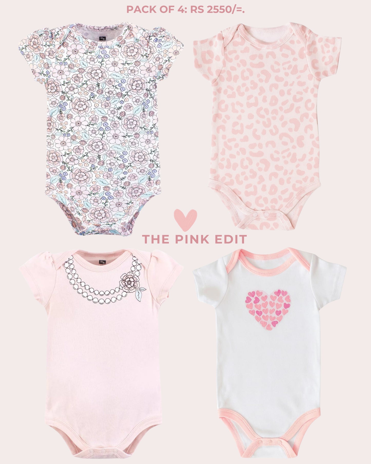 4 Pack Short Sleeves Bodysuit: The Pink Edit