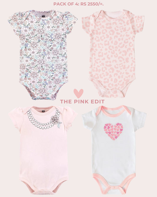 4 Pack Short Sleeves Bodysuit: The Pink Edit