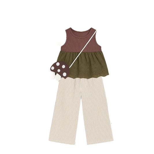 Cotton Top & Striped Trousers Set with Mushroom Accessory