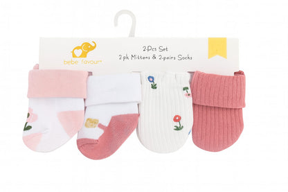 Baby Mittens & Socks Set: 4 Pcs