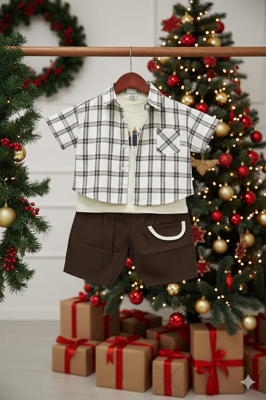 Christmas Brown Check Shirt Set