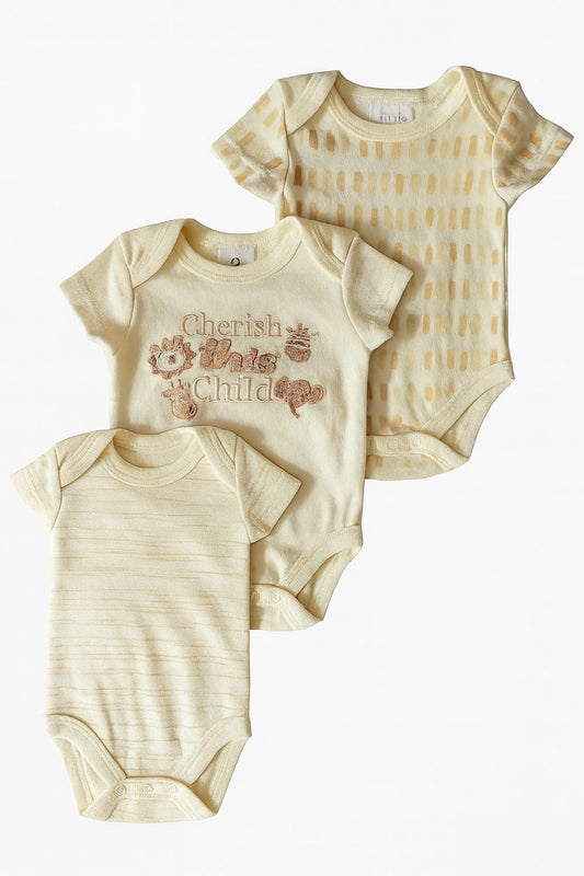 3 Pack Short Sleeves Bodysuits: Little Safari Collection